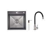 Акційний набір Lidz: мийка інтегрована Decor Black PVD Honeycomb 2,5/0,5 мм + Змішувач Aria для кухні з гнучким виливом (k35) Black LIDZ  LDH5050BDECP