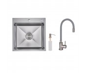 Акційний набір Lidz: мийка H5050H інтегрована Decor Honeycomb 2,5/0,5 мм LDH5050DEC48365 + Змішувач Aria для кухні з гнучким виливом (k35) Grey LIDZ  