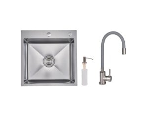 Акційний набір Lidz: мийка H5050H інтегрована Decor Honeycomb 2,5/0,5 мм LDH5050DEC48365 + Змішувач Aria для кухні з гнучким виливом (k35) Grey LIDZ  