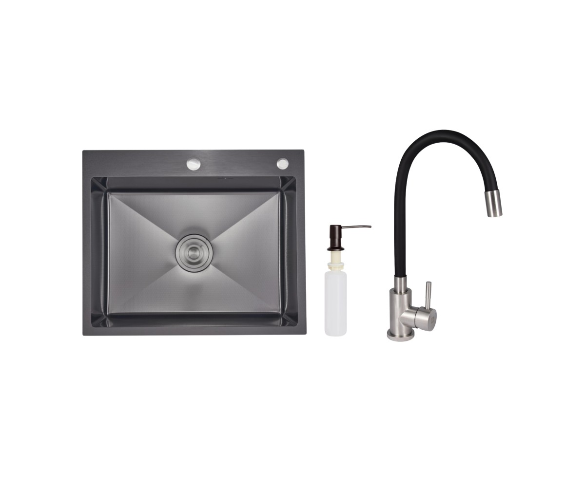 Акційний набір Lidz: мийка інтегрована Decor Black PVD Honeycomb 2,5/0,5 мм + Змішувач Aria для кухні з гнучким виливом (k35) Black LIDZ  LDH6050BDECP LDH6050BDECPVD4837151228