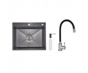 Акційний набір Lidz: мийка інтегрована Decor Black PVD Honeycomb 2,5/0,5 мм + Змішувач Aria для кухні з гнучким виливом (k35) Black LIDZ  LDH6050BDECP