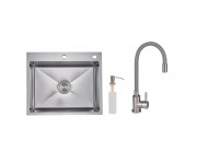 Акційний набір Lidz: мийка H6050H інтегрована Decor Honeycomb 2,5/0,5 мм LDH6050DEC48370 + Змішувач Aria для кухні з гнучким виливом (k35) Grey LIDZ  