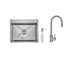 Акційний набір Lidz: мийка H6050H інтегрована Decor Honeycomb 2,5/0,5 мм LDH6050DEC48370 + Змішувач Aria для кухні з гнучким виливом (k35) Grey LIDZ  