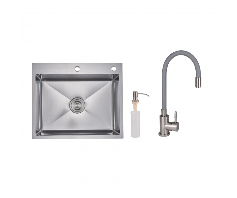 Акційний набір Lidz: мийка H6050H інтегрована Decor Honeycomb 2,5/0,5 мм LDH6050DEC48370 + Змішувач Aria для кухні з гнучким виливом (k35) Grey LIDZ   LDH6050DEC4837051227