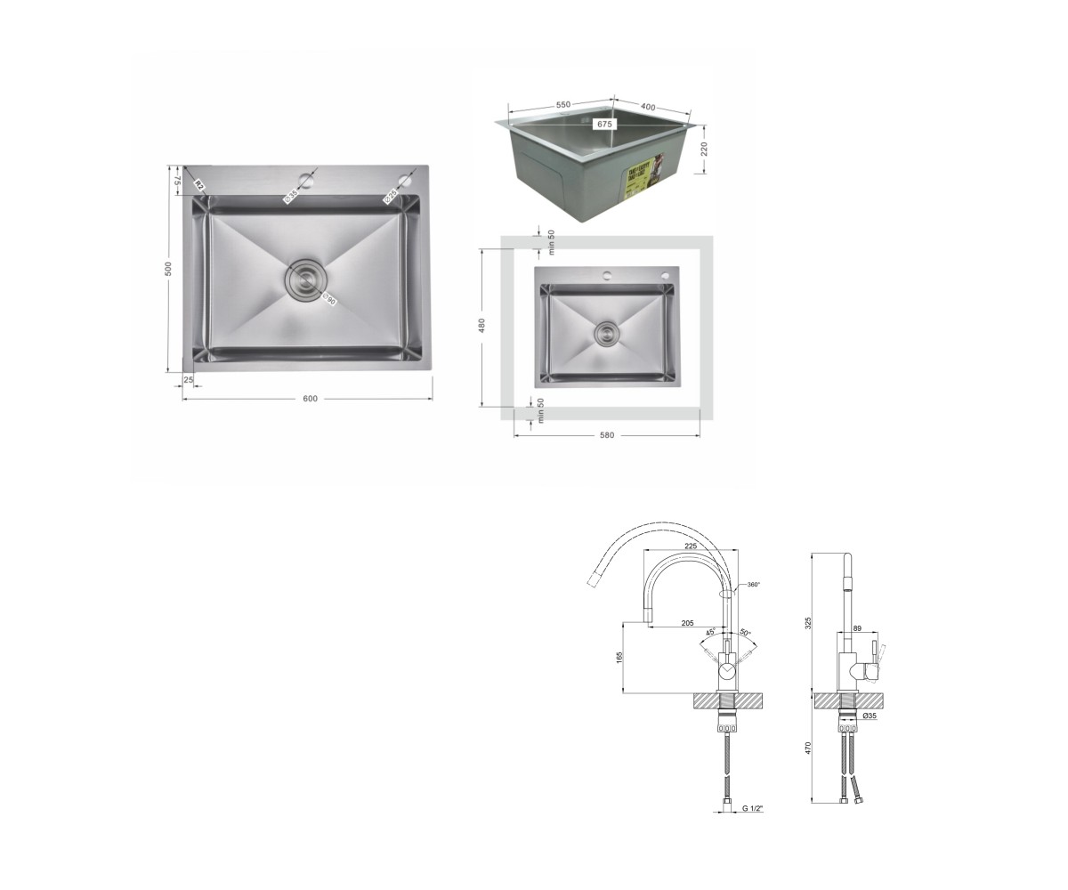 Акционный набор Lidz: мойка H6050H интегрированная Decor Honeycomb 2,5/0,5 мм LDH6050DEC48370 + смеситель Aria для кухни с гибки