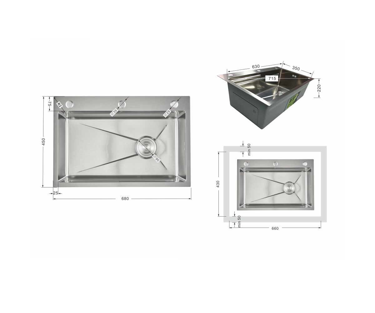 Мойка для кухни интегрированная Lidz Handmade H6845 Brushed Steel 3,0/1,0 мм LDH6845BRU49455  LDH6845BRU49455:Фото 7