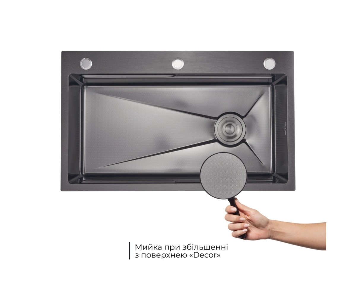 Акционный набор Lidz: мойка интегрированная Decor Black PVD Honeycomb 3,0/1,0 мм + смеситель Aria для кухни с гибким изливом (k3