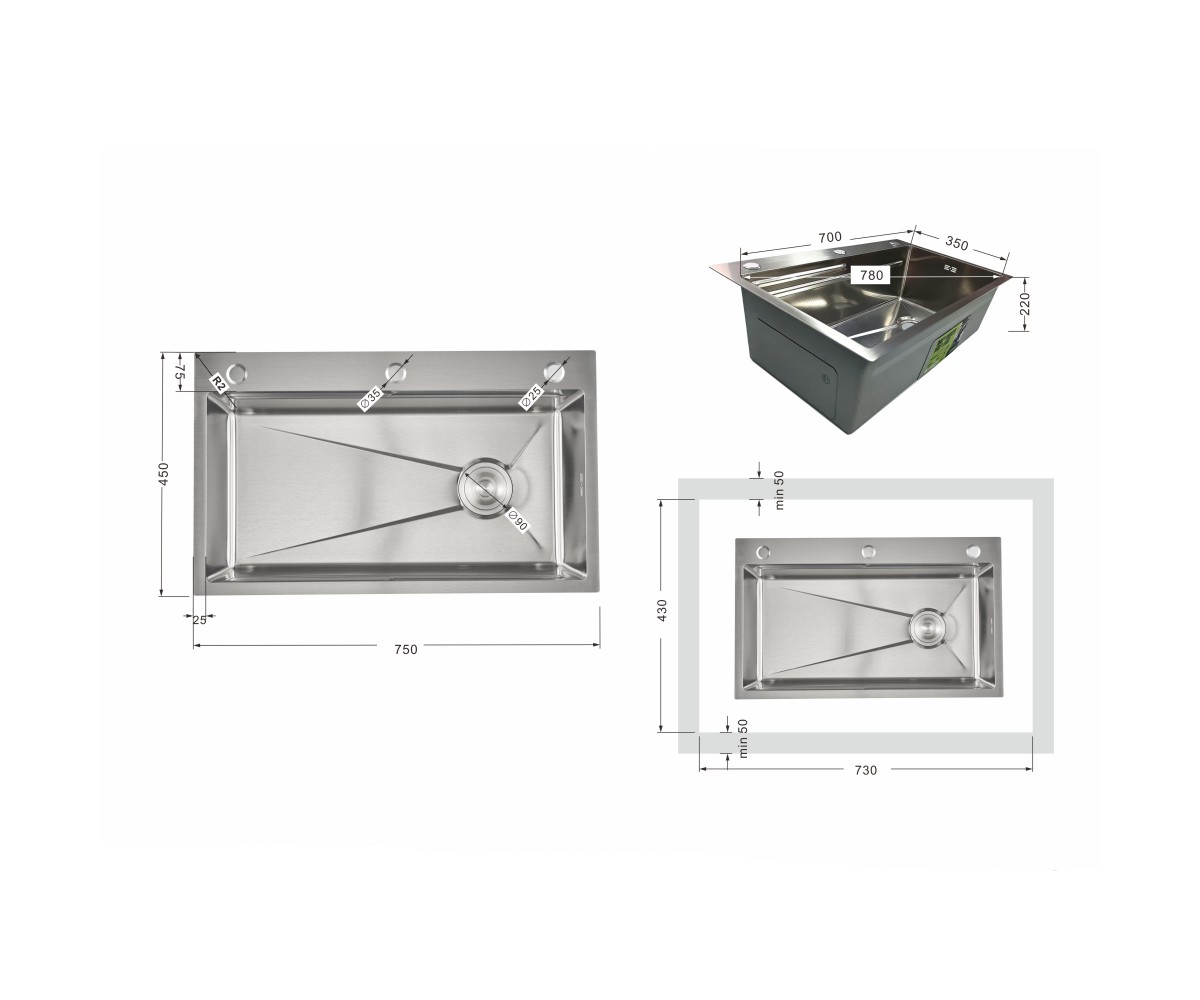 Мойка для кухни интегрированная Lidz Handmade H7545 Brushed Steel 3,0/1,0 мм LDH7545BRU49457  LDH7545BRU49457:Фото 7