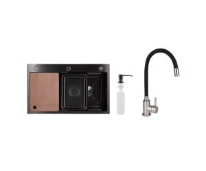 Акційний набір Lidz: мийка H7545B Blaсk PVD 3,0/1,0 мм + Змішувач Aria для кухні з гнучким виливом (k35) Black LIDZ  LDH7545BRUBLM4945851242