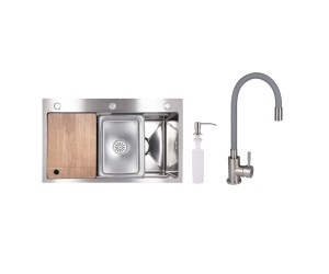Акционный набор Lidz: мойка H7545 интегрированная Decor Honeycomb 3,0/1,0 мм LDH7545DEC48372 + смеситель Aria для кухни с гибким изливом (k35) Grey LI