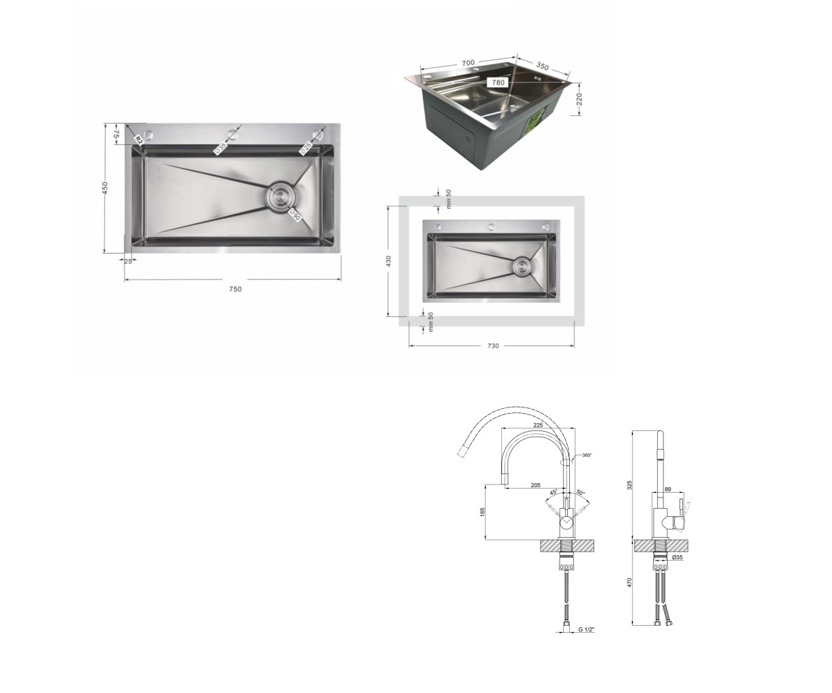 Акционный набор Lidz: мойка H7545 интегрированная Decor Honeycomb 3,0/1,0 мм LDH7545DEC48372 + смеситель Aria для кухни с гибким