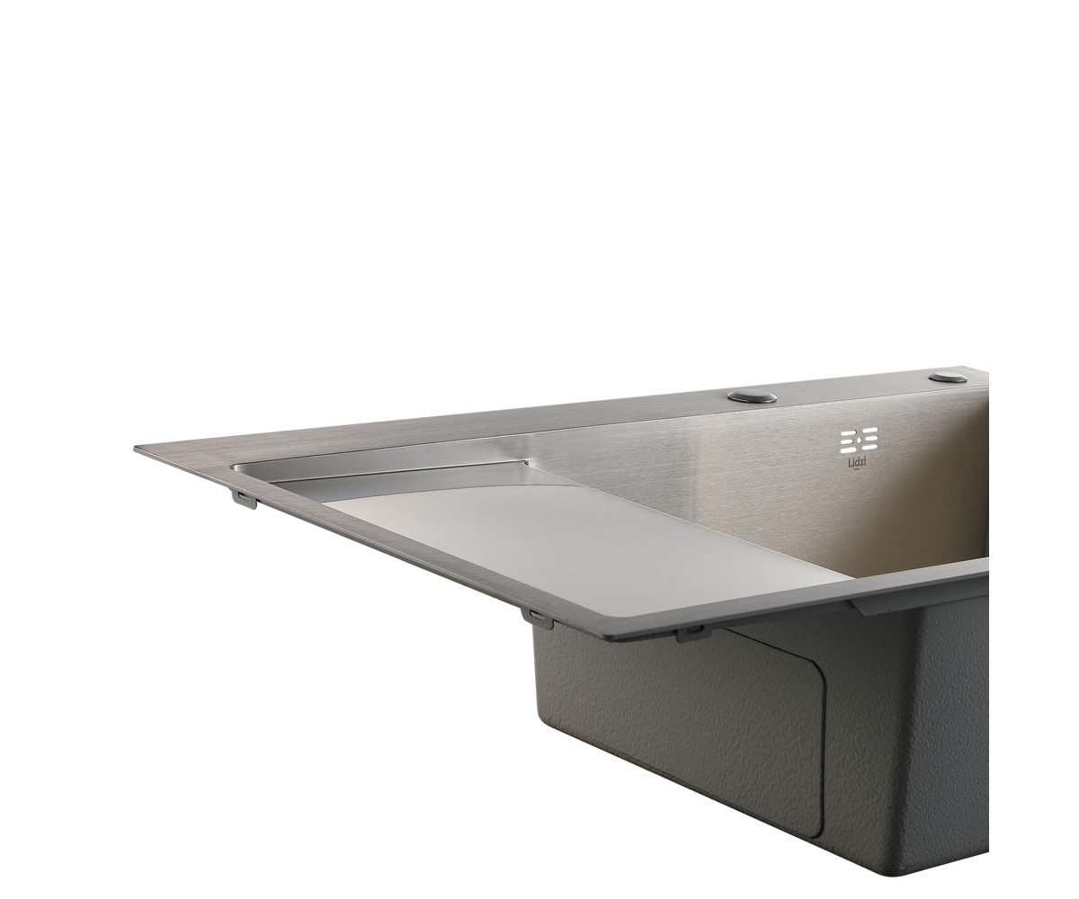 Мойка для кухни интегрированная Lidz Handmade Max 500 H7849L Brushed Steel, 3,0/1,0 мм, крыло слева, увеличенная чаша LDH7849LBR