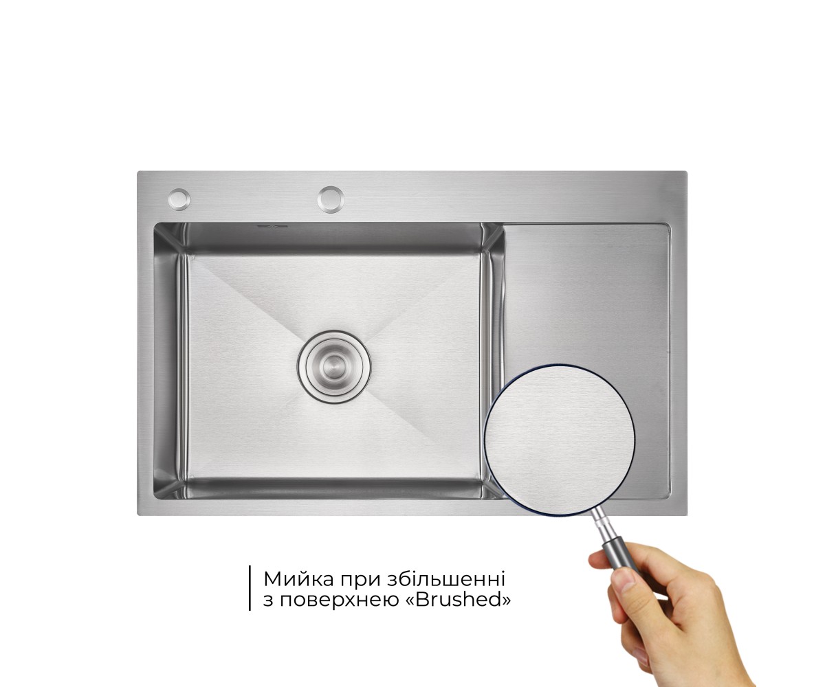 Мойка для кухни интегрированная Lidz Handmade Max 500 H7849R Brushed Steel, 3,0/1,0 мм, крыло справа, увеличенная чаша LDH7849RB