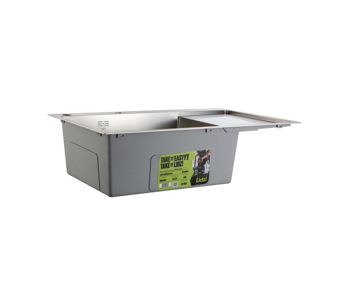 Мойка для кухни интегрированная Lidz Handmade Max 500 H7849R Brushed Steel, 3,0/1,0 мм, крыло справа, увеличенная чаша LDH7849RB