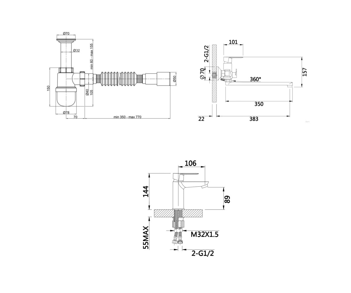 Комплект для ванной  LATWA LDLAT001WHI4542348314:Чертеж 