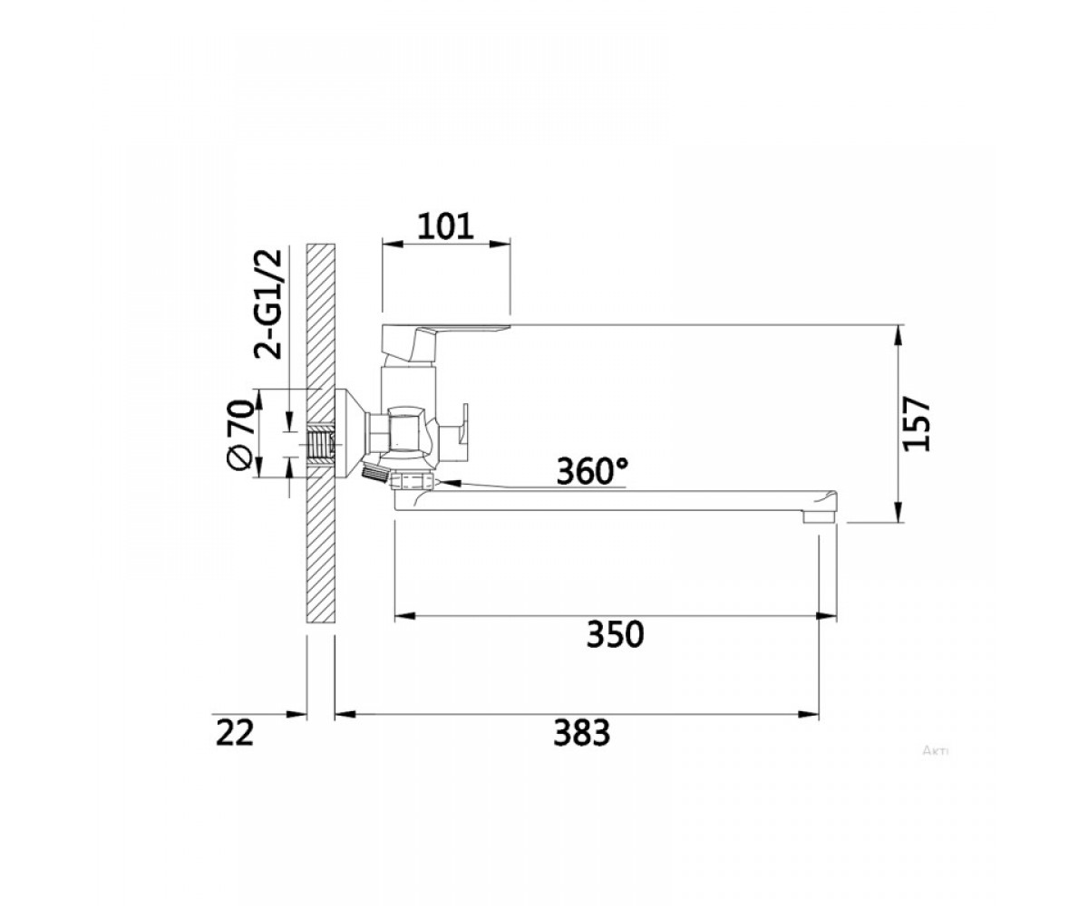 Смеситель с длинным изливом  LATWA LDLAT005WHI45425:Чертеж 