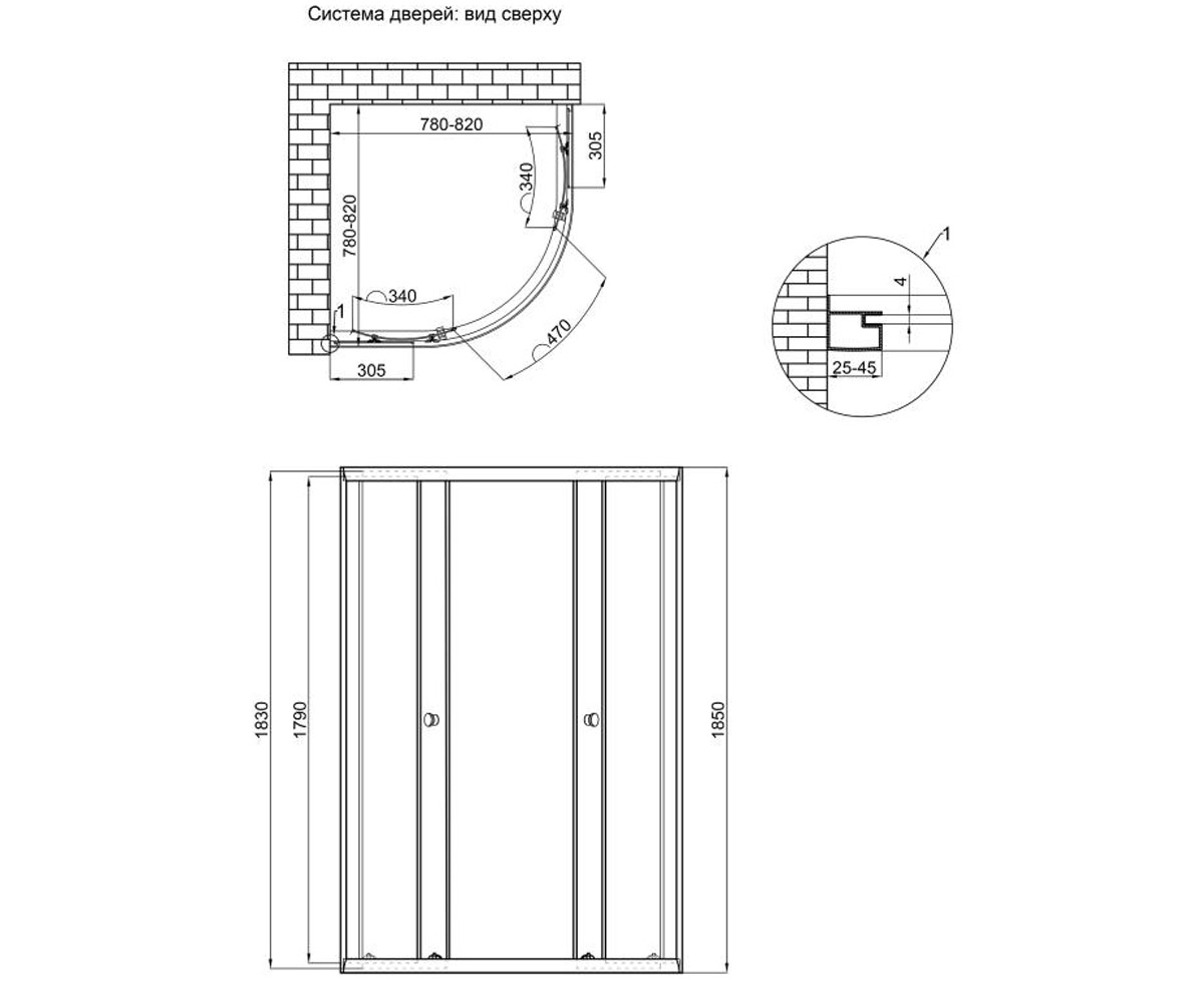 Кабина угловая 80х80 см  LATWA LLSC8080SATLOWFR2:Чертеж 