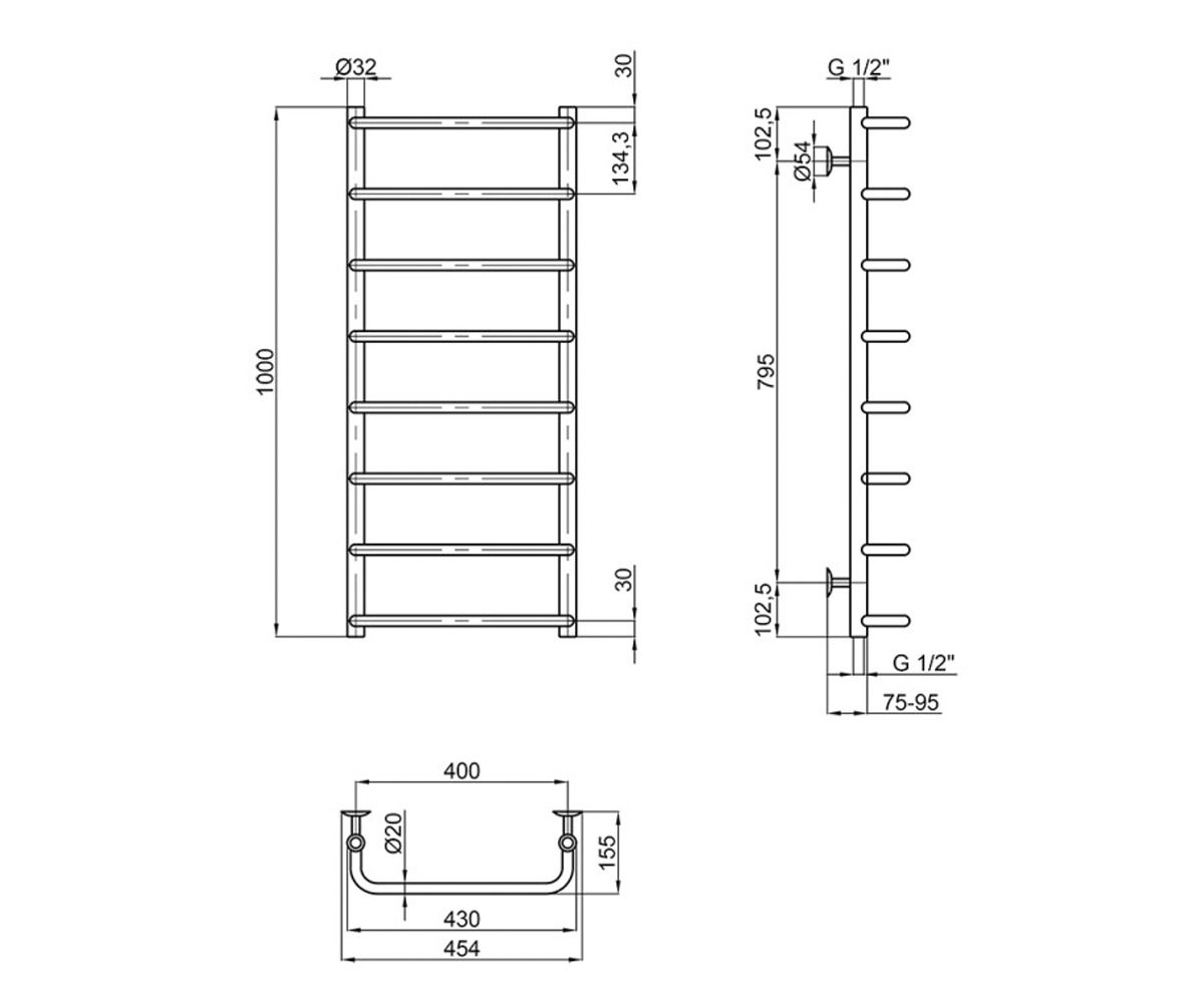 Полотенцесушитель водяной  STANDARD LSTNDD322012401008WAT:Чертеж 