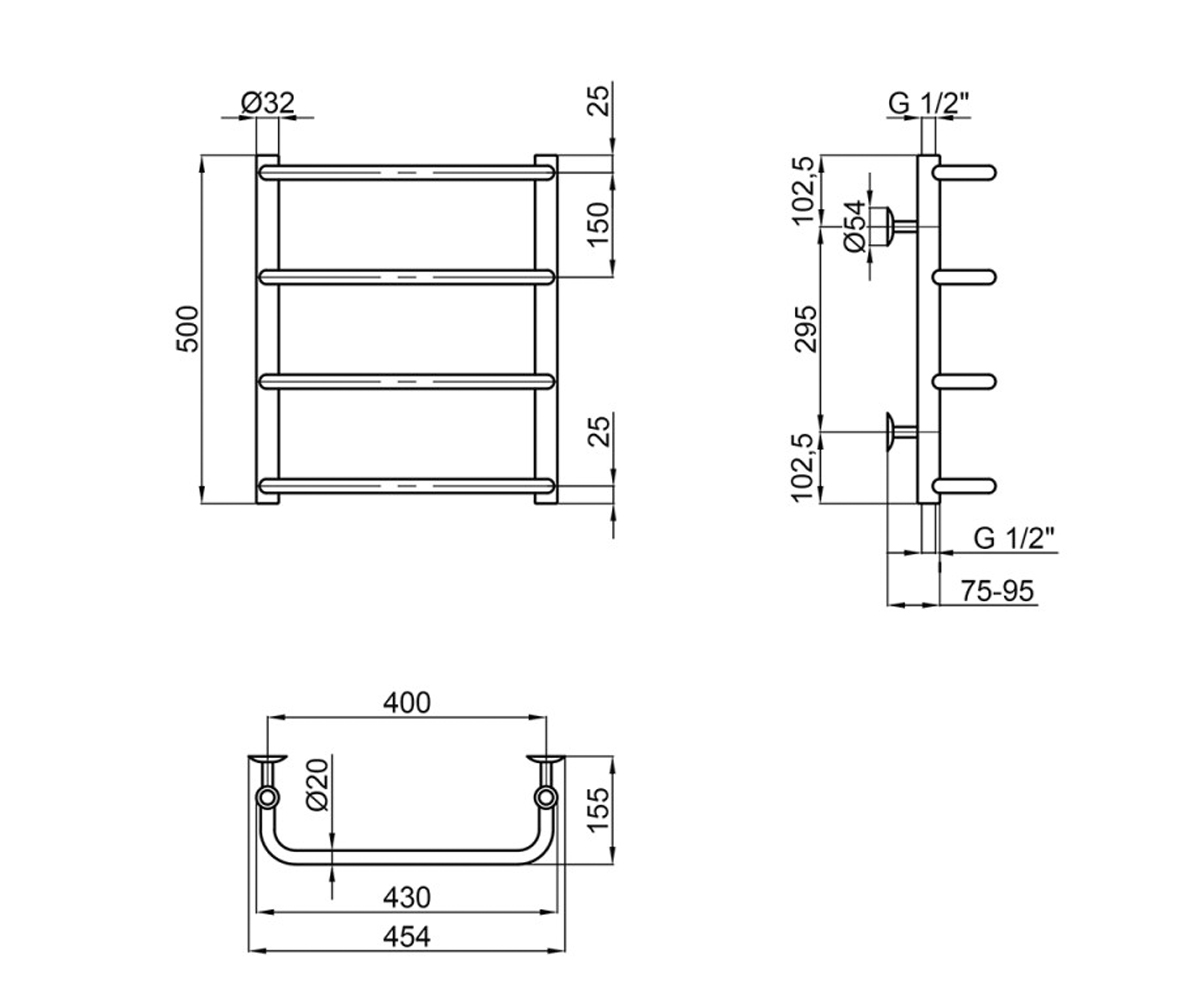 Полотенцесушитель водяной  STANDARD LSTNDD32201240504WAT:Чертеж 