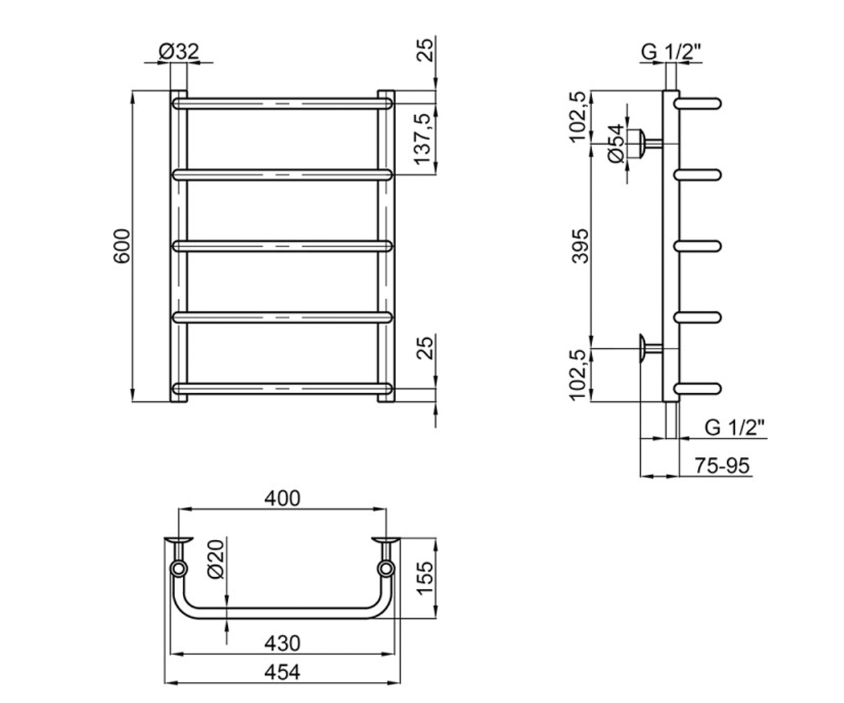 Полотенцесушитель водяной  STANDARD LSTNDD32201240605WAT:Чертеж 