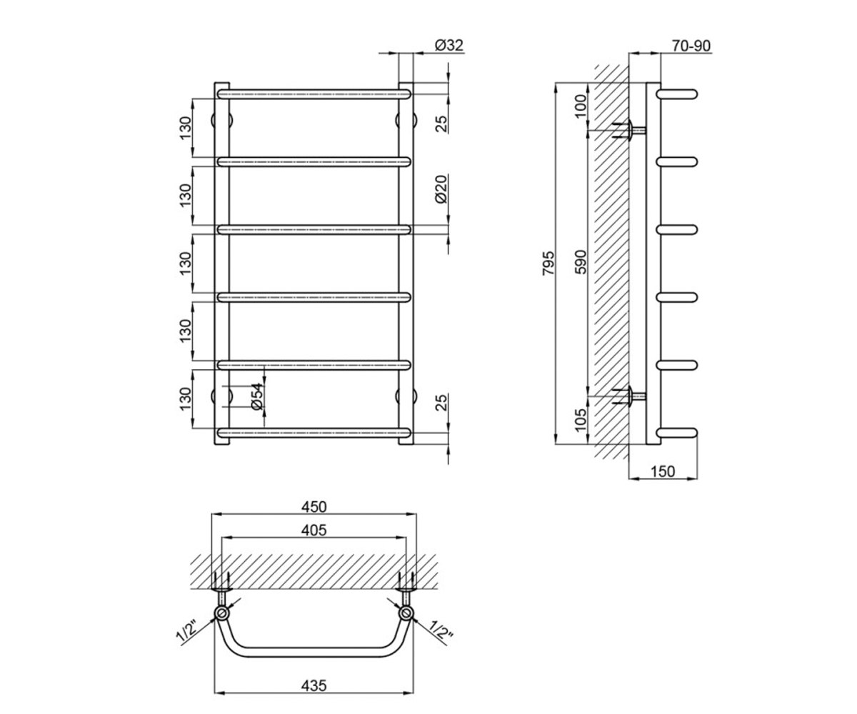 Полотенцесушитель водяной  STANDARD LSTNDD32201240806WAT:Чертеж 