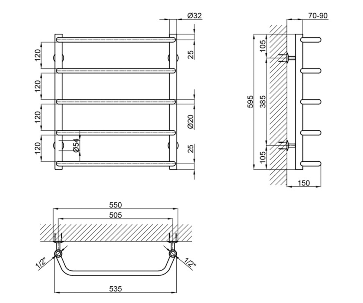 Водяной полотенцесушитель  STANDARD LSTNDD32201250605WAT:Чертеж 