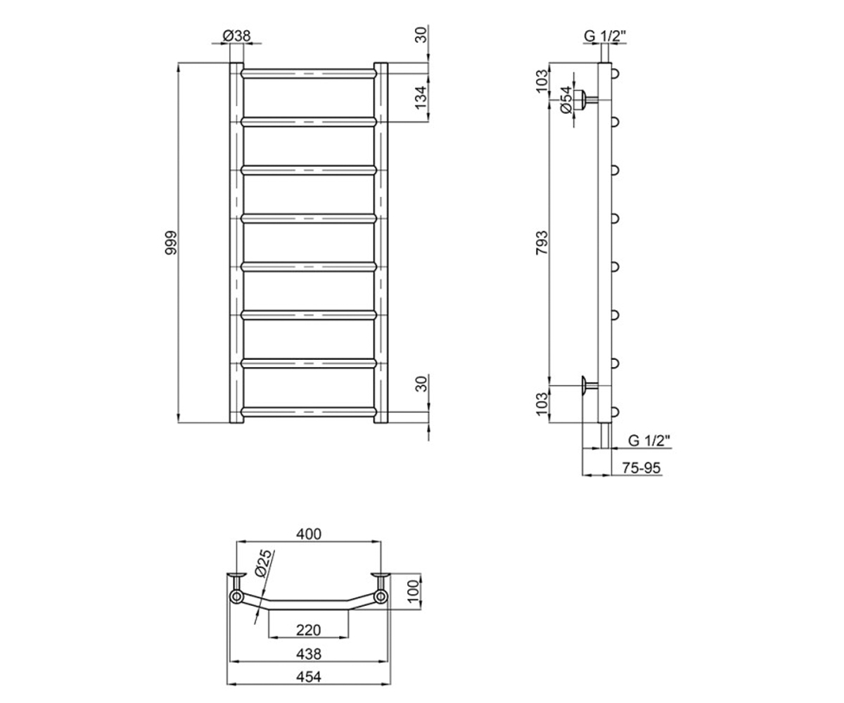 Полотенцесушитель водяной  TRAPEZIUM LTRPZD3825401008WAT:Чертеж 