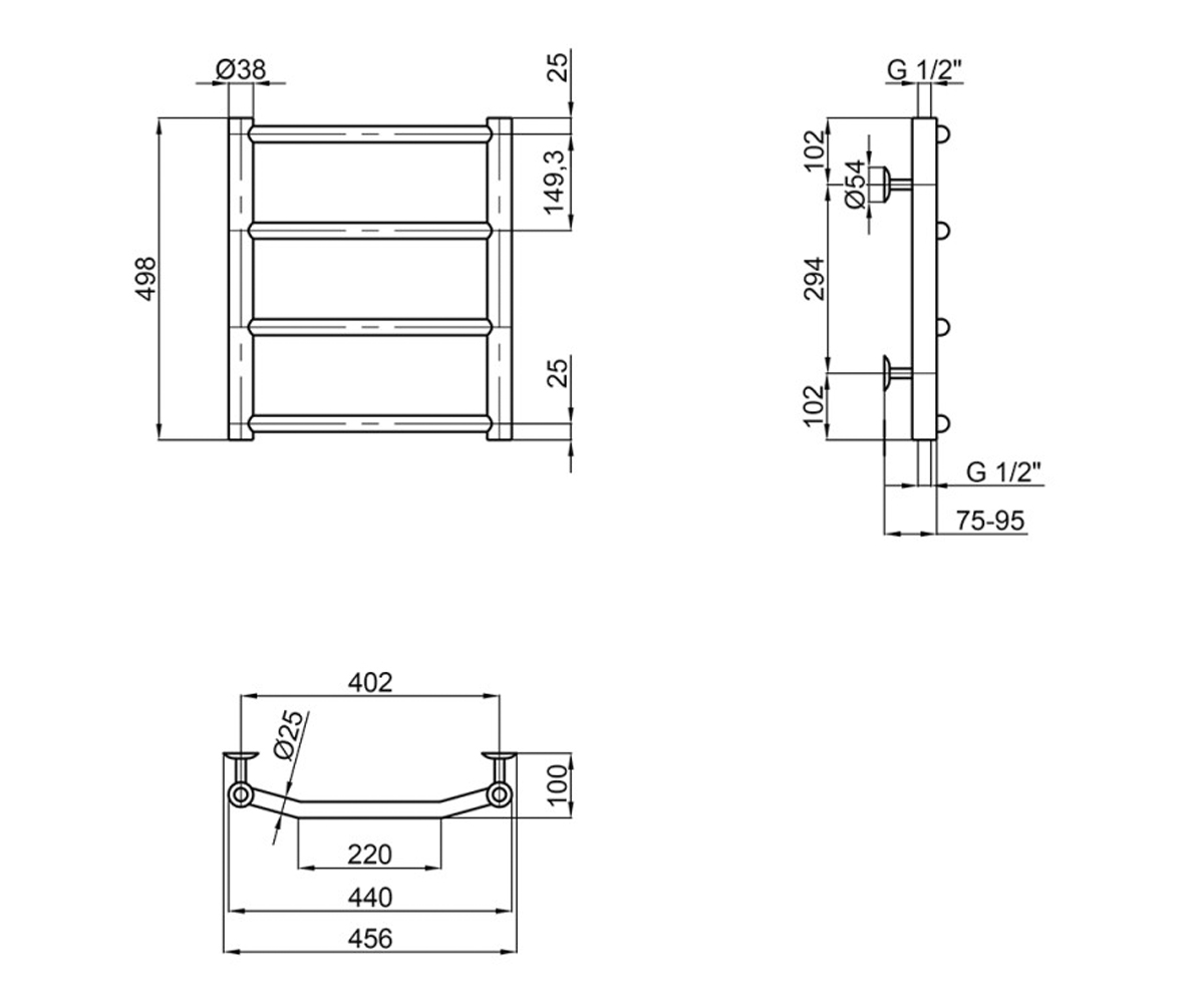 Полотенцесушитель водяной  TRAPEZIUM LTRPZD382540504WAT:Чертеж 