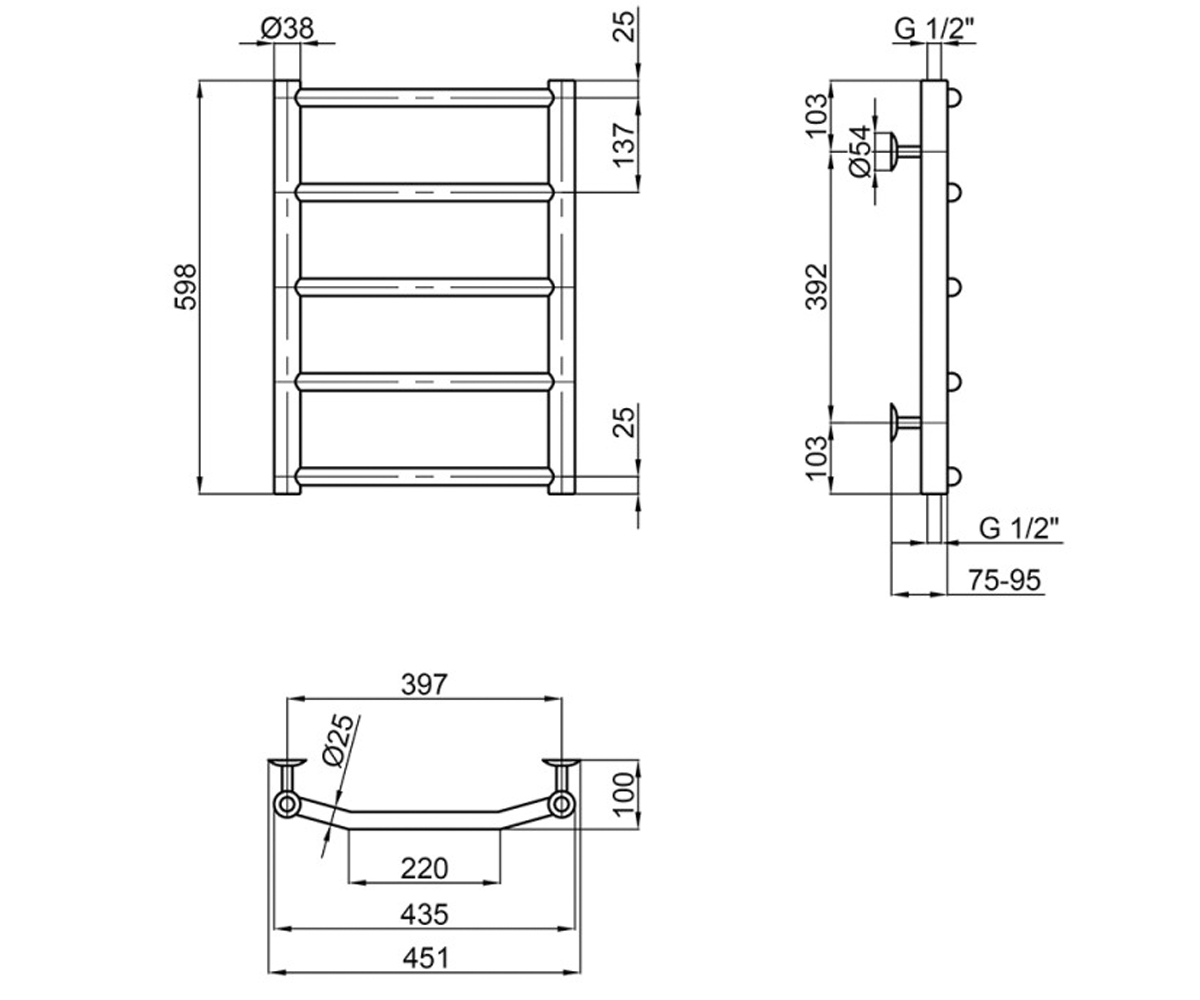 Полотенцесушитель водяной  TRAPEZIUM LTRPZD382540605WAT:Чертеж 