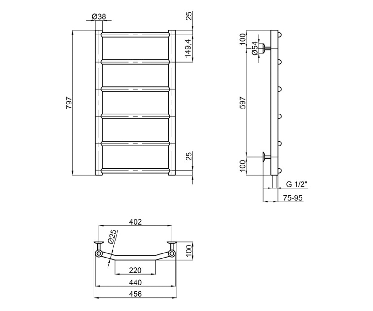 Полотенцесушитель водяной  TRAPEZIUM LTRPZD382540806WAT:Чертеж 