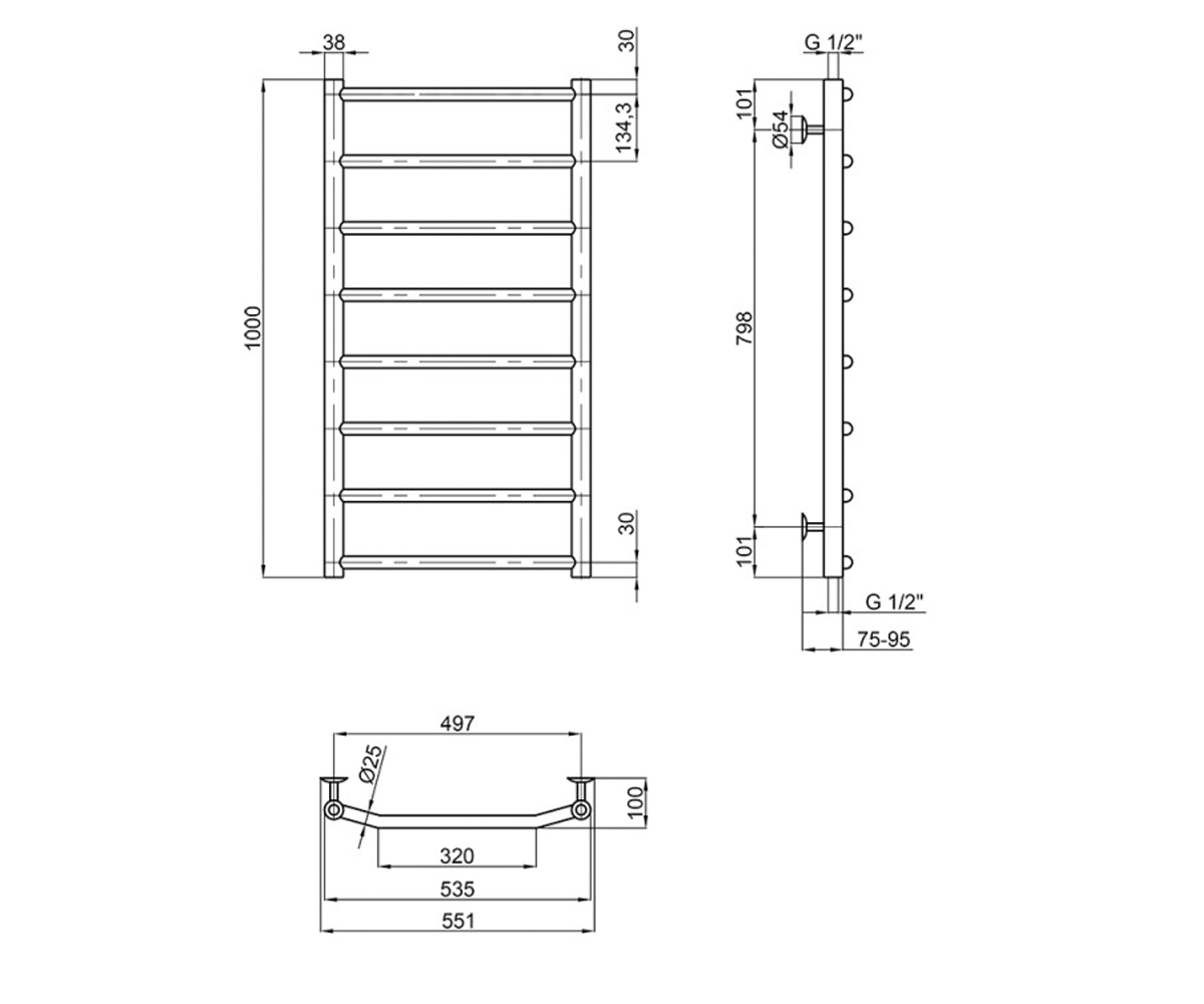 Водяной полотенцесушитель  TRAPEZIUM LTRPZD3825501008WAT:Чертеж 