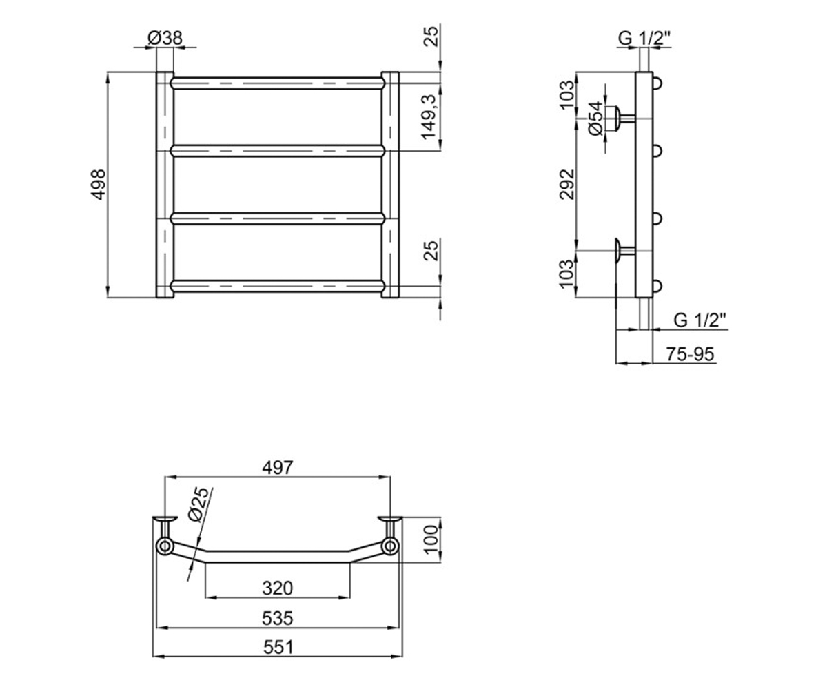Водяной полотенцесушитель  TRAPEZIUM LTRPZD382550504WAT:Чертеж 
