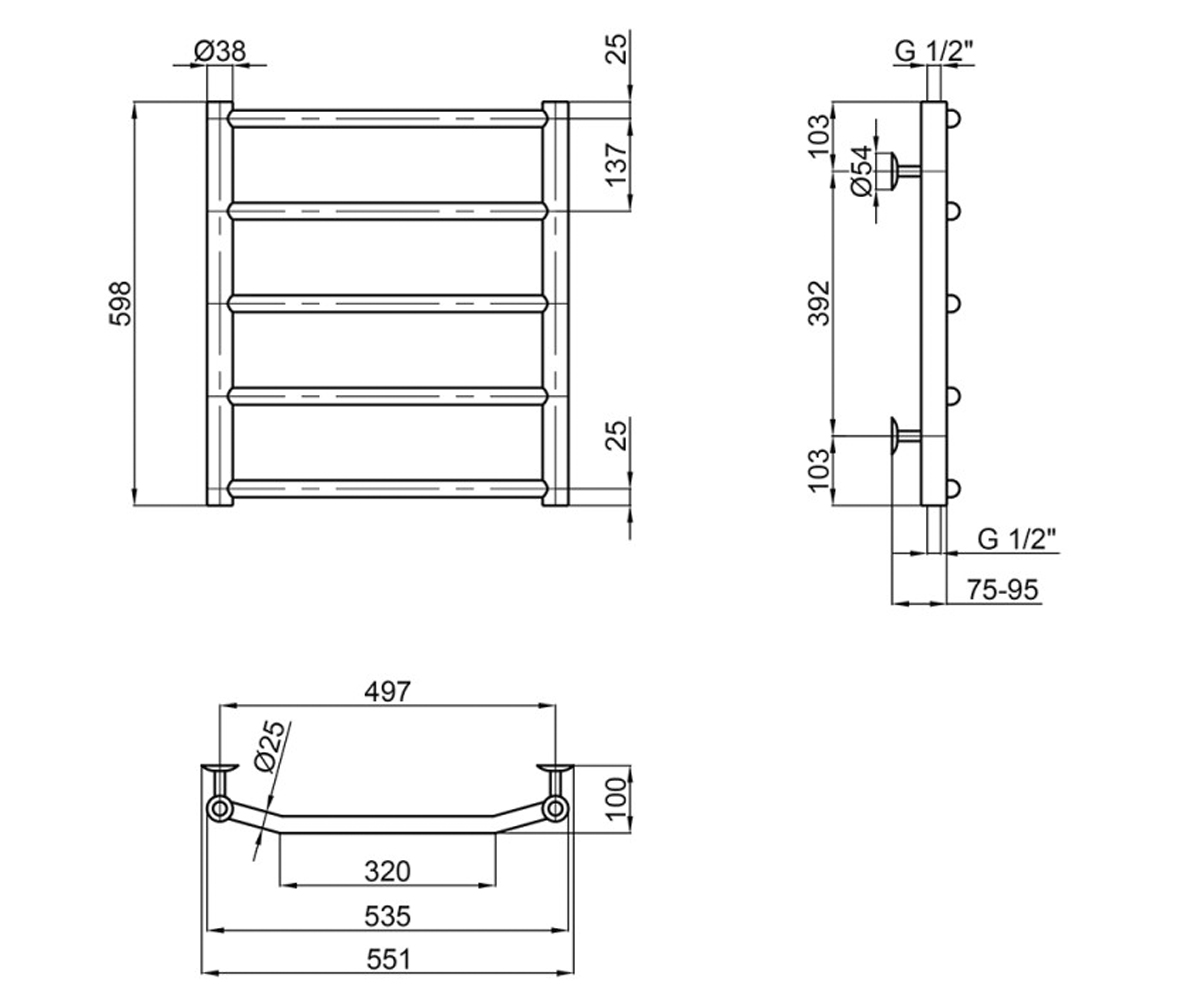 Водяной полотенцесушитель  TRAPEZIUM LTRPZD382550605WAT:Чертеж 