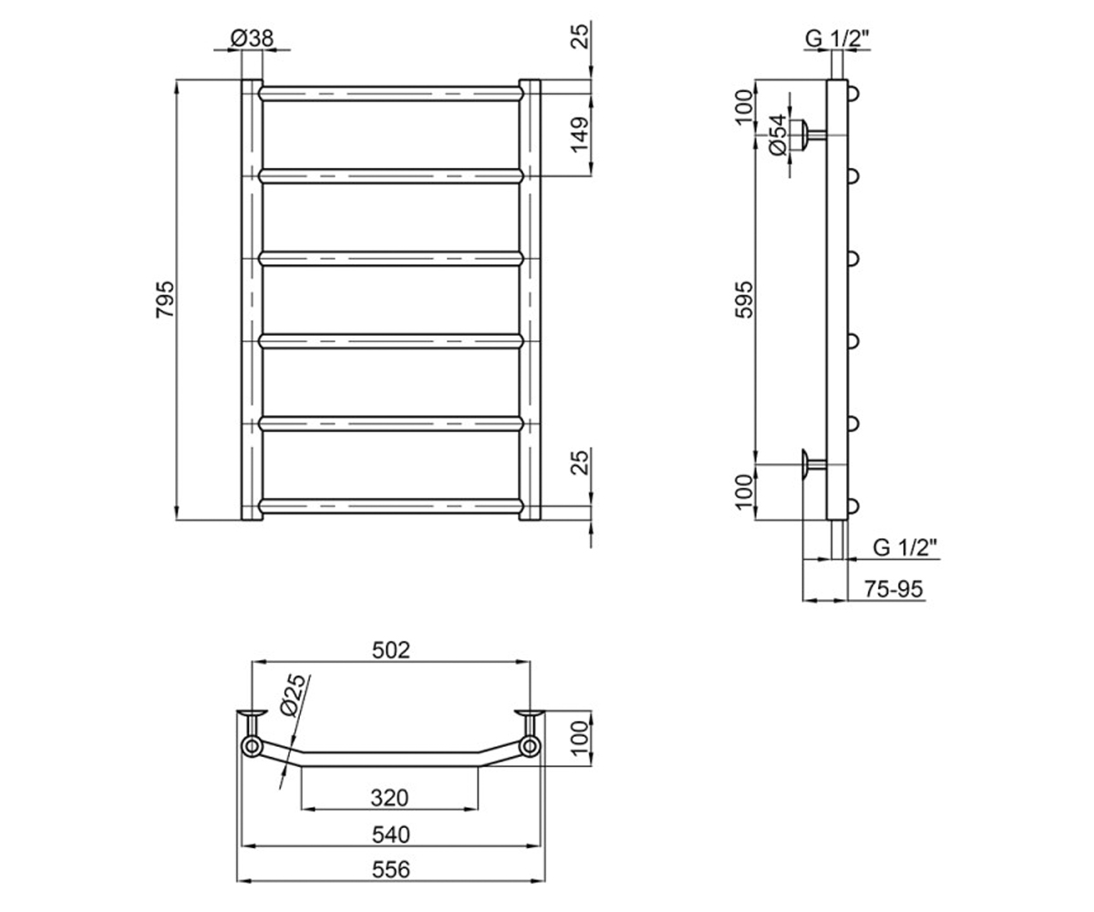 Водяной полотенцесушитель  TRAPEZIUM LTRPZD382550806WAT:Чертеж 