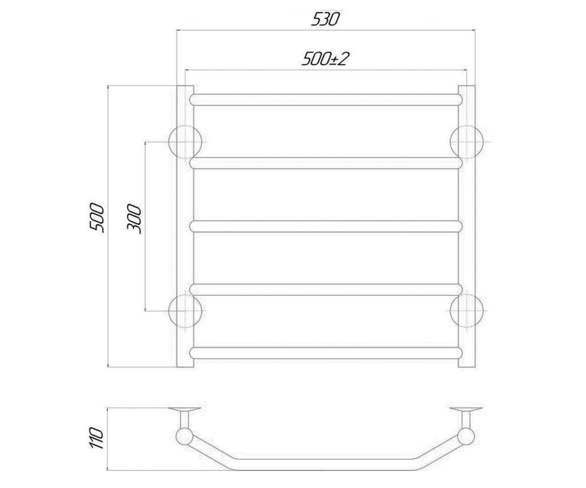 Полотенцесушитель левый  TRAPEZIUM TRPZCRMP5500500LE:Чертеж 