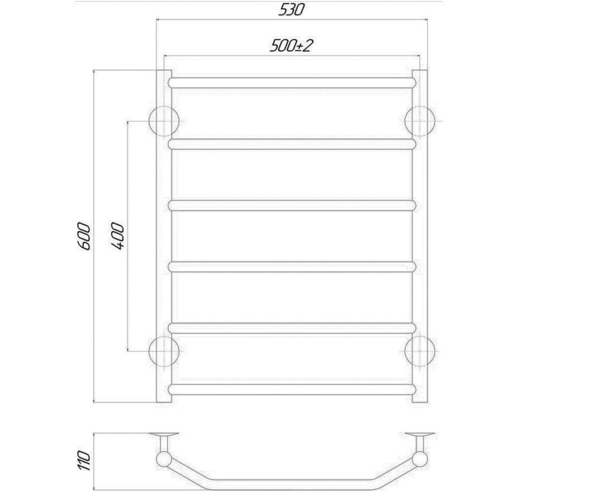 Полотенцесушитель левый  TRAPEZIUM TRPZCRMP6500600LE:Чертеж 