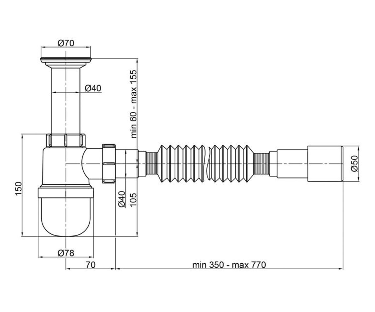 Сифон для умывальника  WHI6006Y00101:Чертеж 