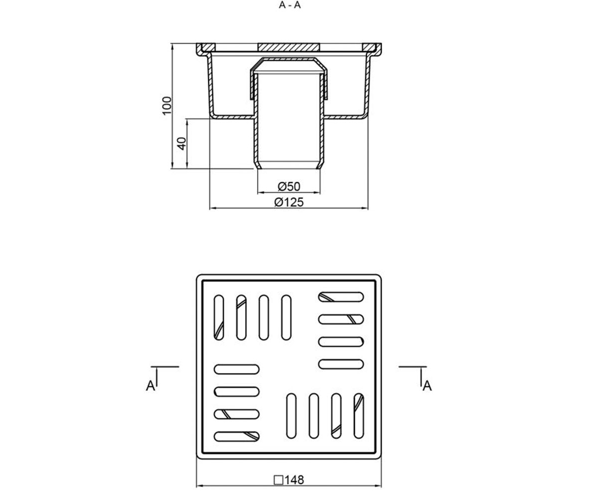 Трап вертикальный 150х150 мм  WHI6007T00101:Чертеж 