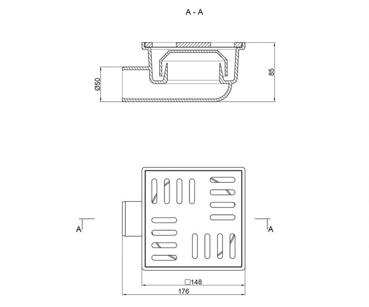 Трап горизонтальный 15х15 см  WHI6007T00301:Чертеж 