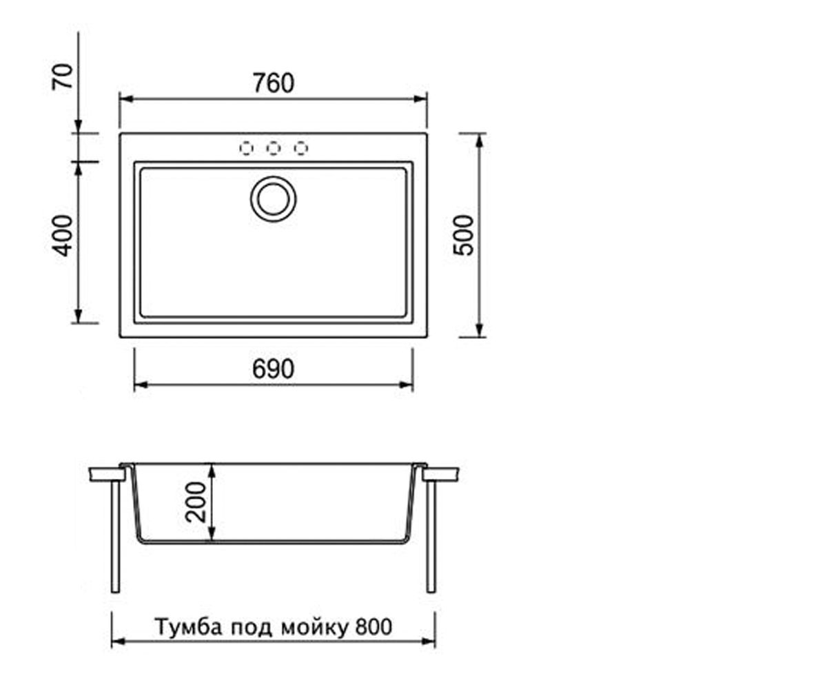 Кухонная мойка  CUBE CUG 760.500-08:Чертеж 