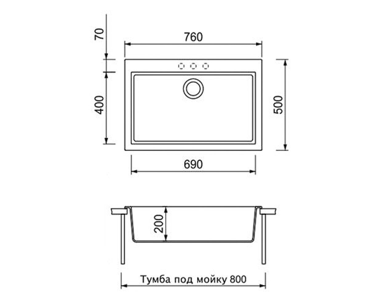Мойка на столешницу  CUBE CUG 760.500-38:Чертеж 
