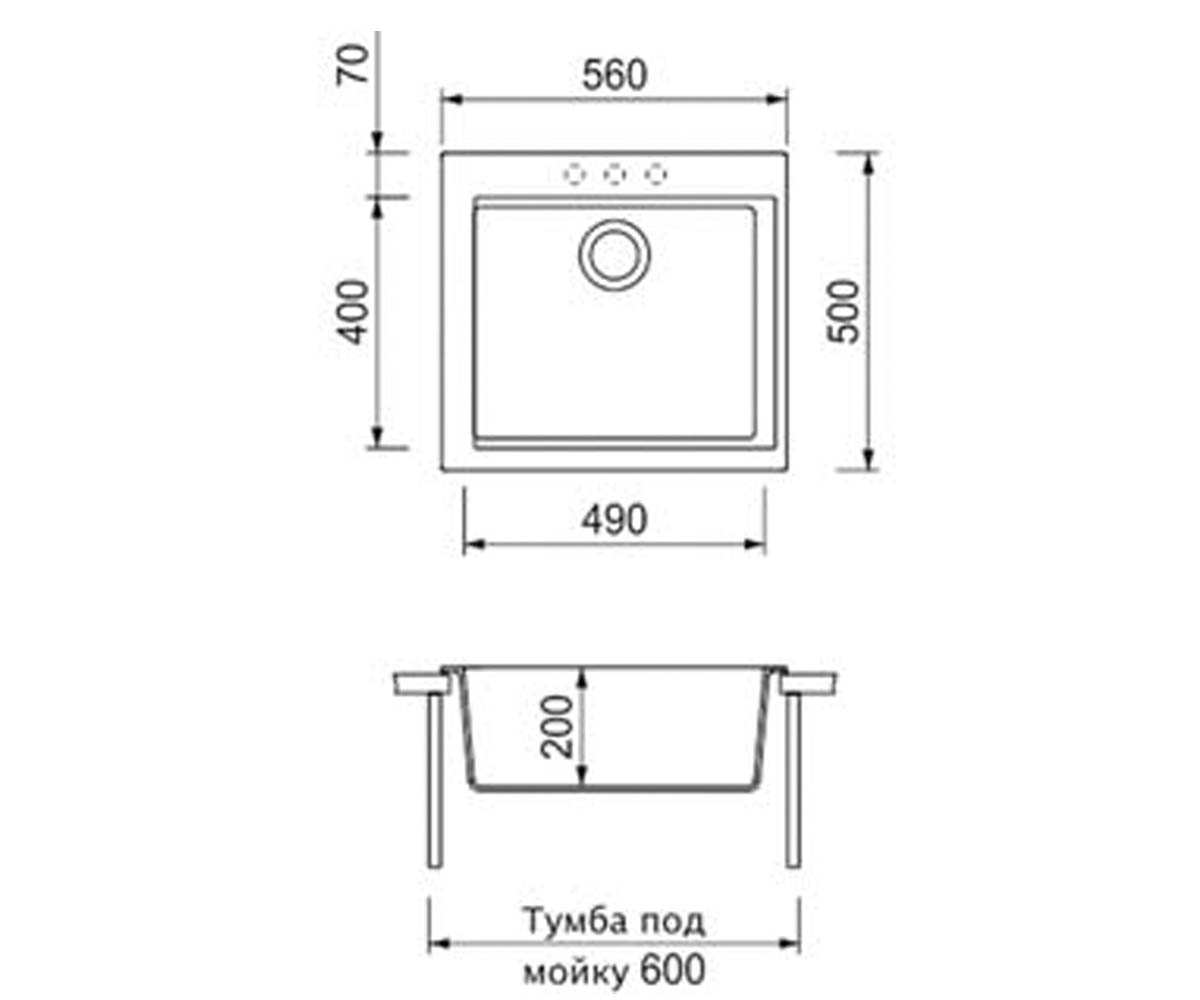 Кухонная мойка  CUBE CUG 560.500 LM1839:Чертеж 
