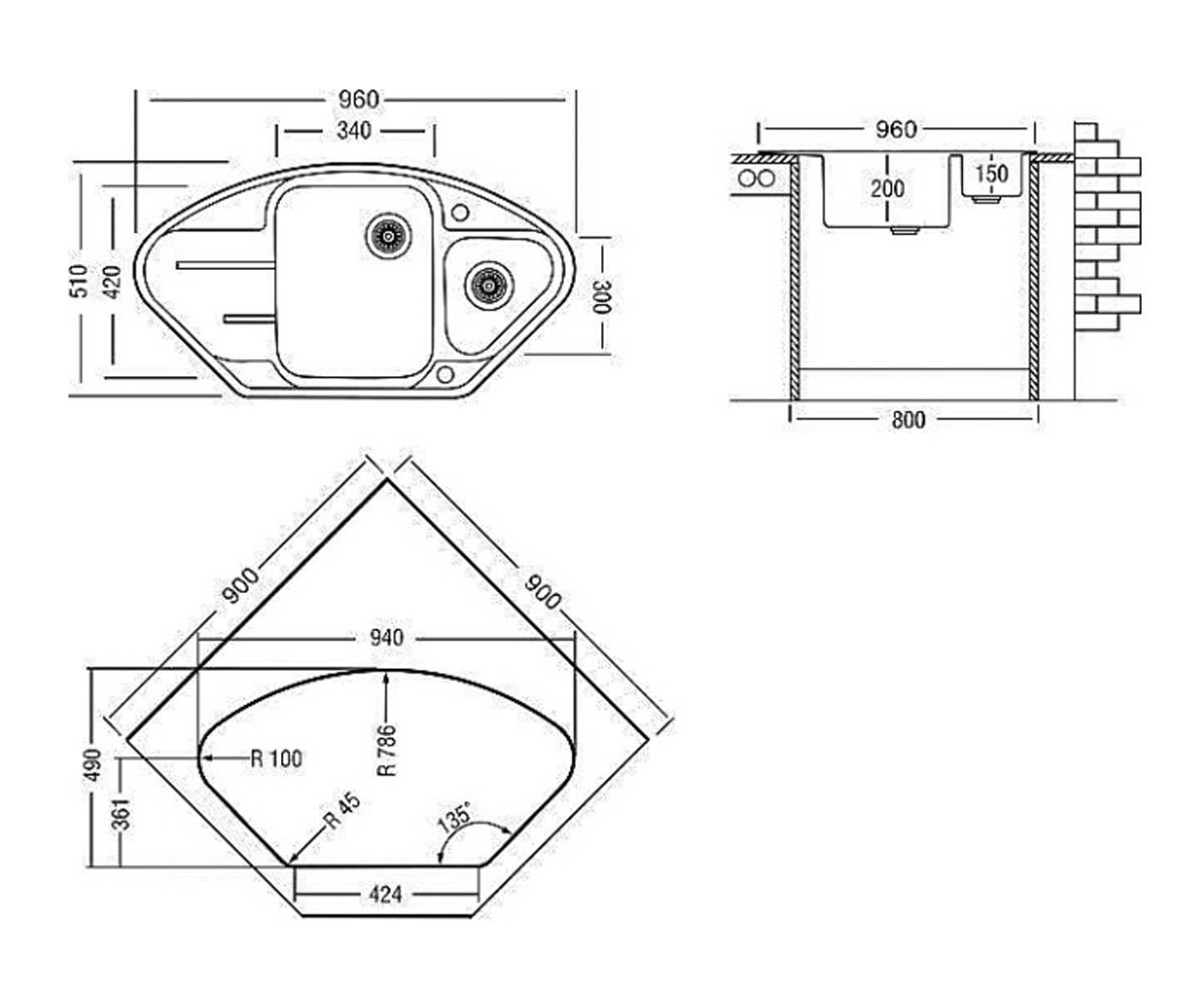 Кухонная мойка  LOTUS LTG 960.510.15 LM1907:Чертеж 