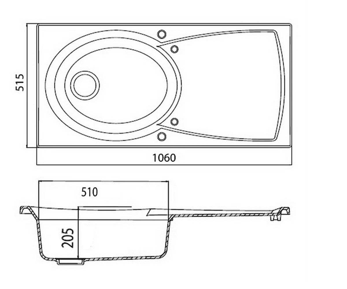 Мойка с правым крылом  ELLIPSE 1.0B LM2189:Чертеж 