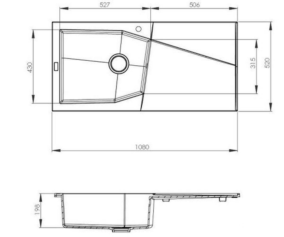 Прямоугольная гранитная мойка  LAZIO 1.0B LM2302:Чертеж 