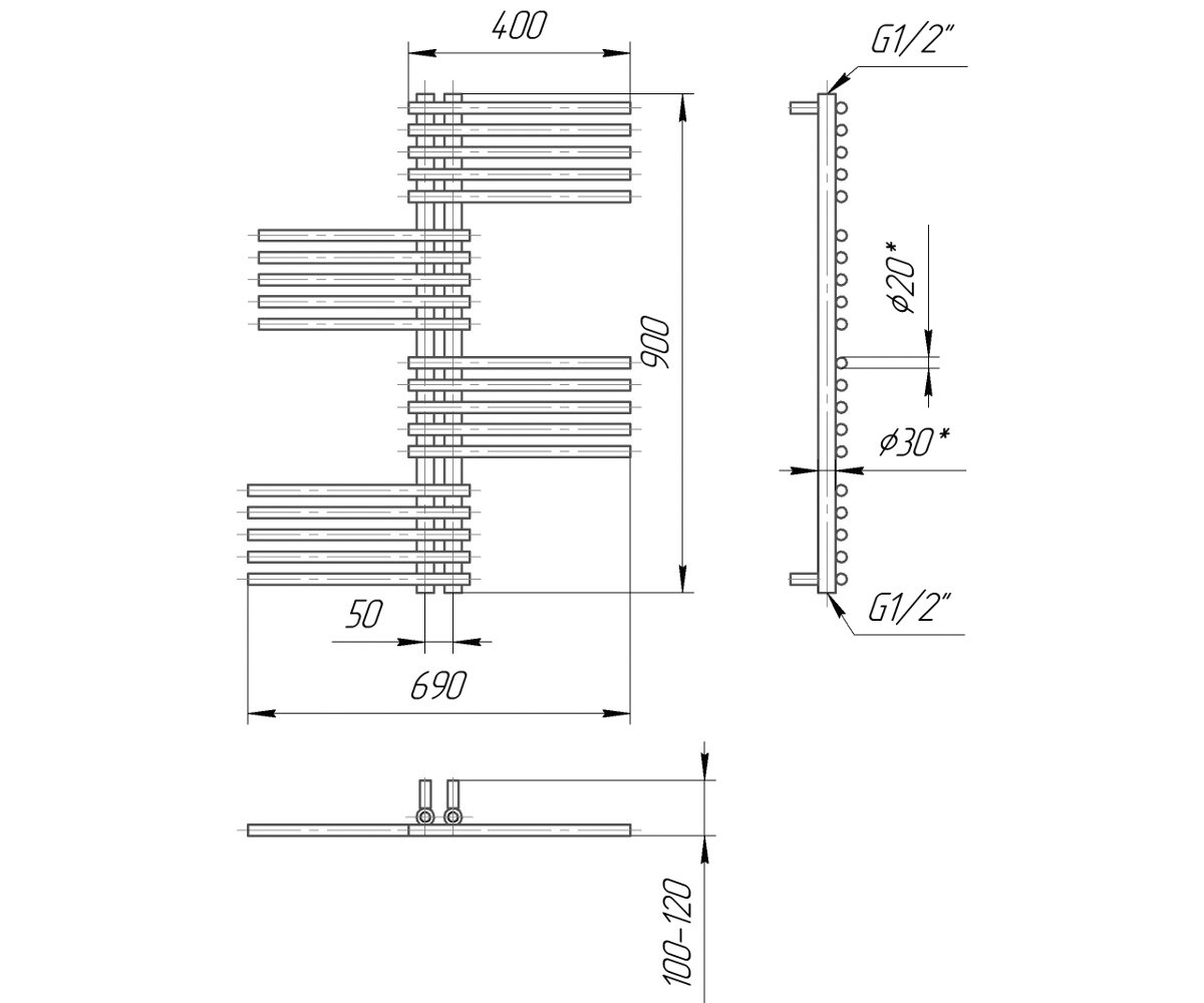 Полотенцесушитель  СИМФОНИЯ ПРЕМИУМ 1.2.0900.03.P:Чертеж 
