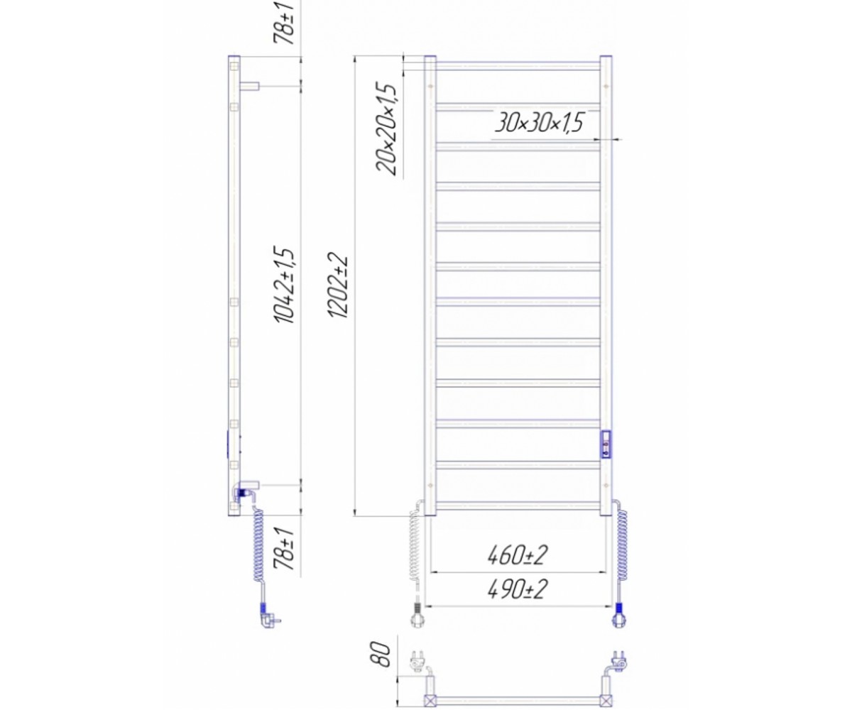 Полотенцесушитель  ТОКІО-I 1200X500/80 TR К 2.138.044893.GR:Чертеж 