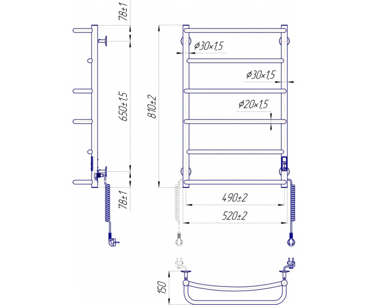 Полотенцесушитель  ЛЮКС HP-I TR K 2.3.0315.10.G:Чертеж 