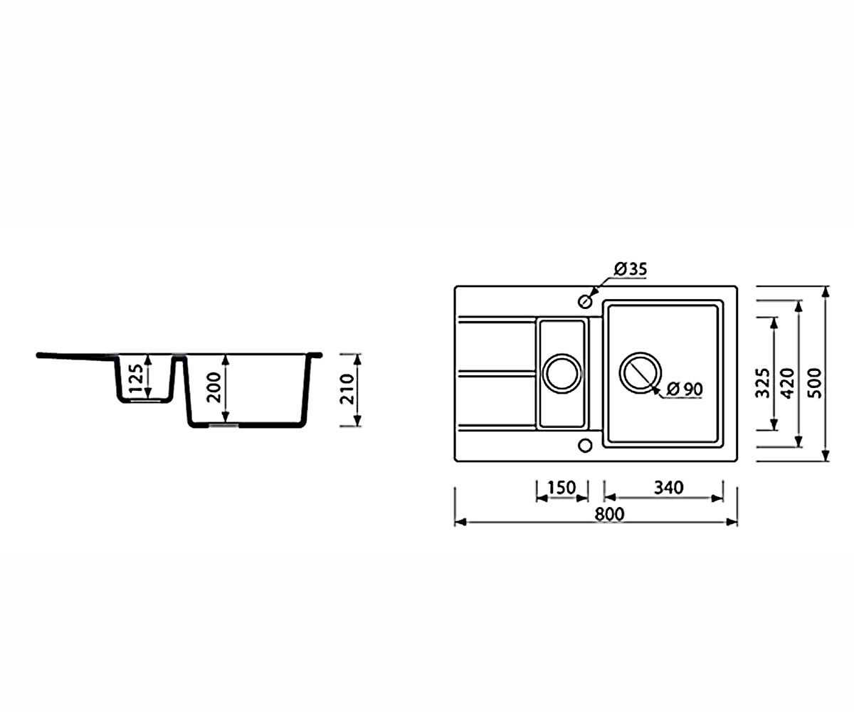 Кухонная мойка  BARIO 800 1,5KO 120533002:Чертеж 