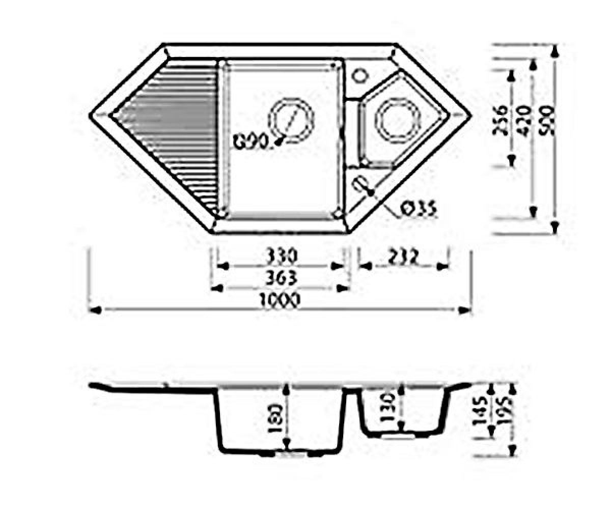 Кухонная мойка  CIRE 1000 1.5KOT 375613002:Чертеж 